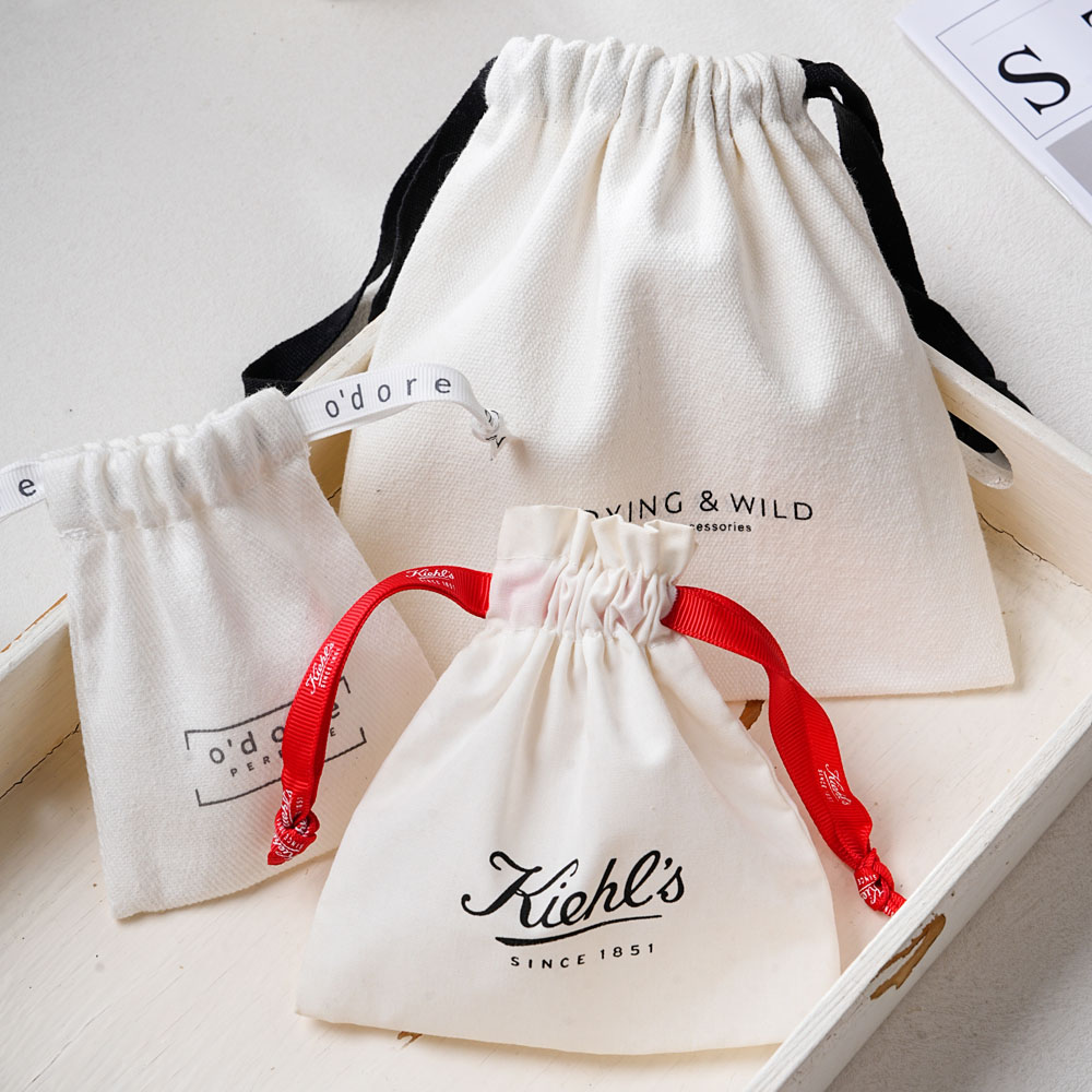 muslin drawstring bag with custom LOGO