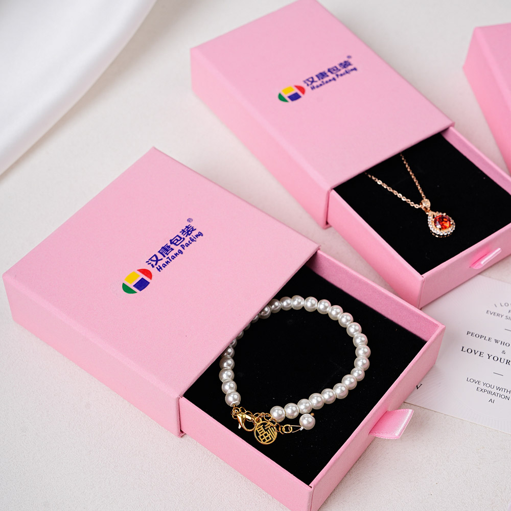 pink drawer package box for necklace and ring