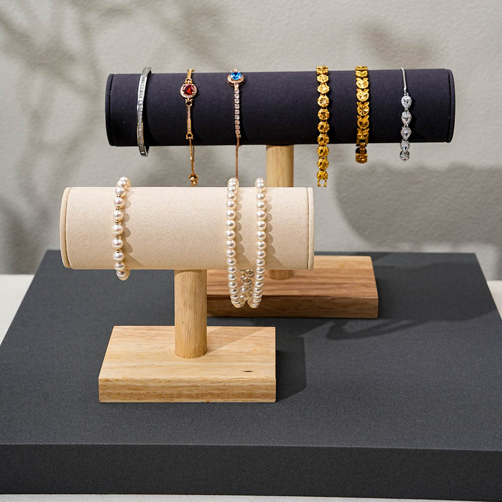 wood and fleece stand for bracelet